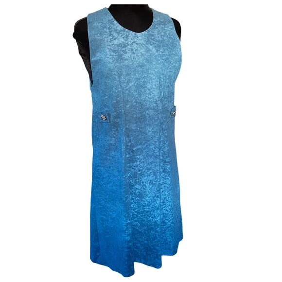 Vintage 60s Blue Handmade Jumper Shift Pinafore Dress Secretary Geek Small Med - Picture 1 of 6
